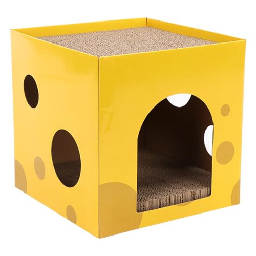 Cheese Box Cat Scratch House Cardboard Design mit Interaktiven Löchern Zum Spielen und Ruhe von Yctze