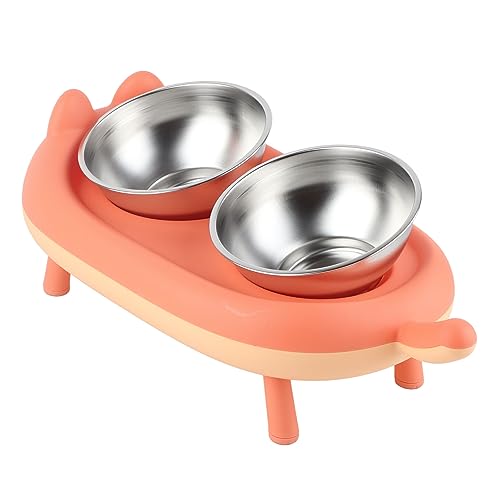 Double Bowl Stainl Steel Pet Feeder mit 5-Grad-Neigung, I-Skid Silikonpolster, EEN (ORANGE) von Yctze