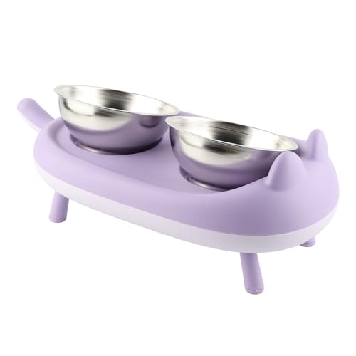 Double Bowl Stainl Steel Pet Feeder mit 5-Grad-Neigung, I-Skid Silikonpolster, EEN (Purple) von Yctze