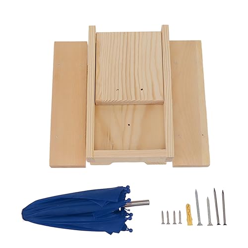 Pine Wood Feeder mit Rotem Regenschirm - Einfach Im Freien Gartenpicknicktisch für S (Blauer Regenschirm) von Yctze