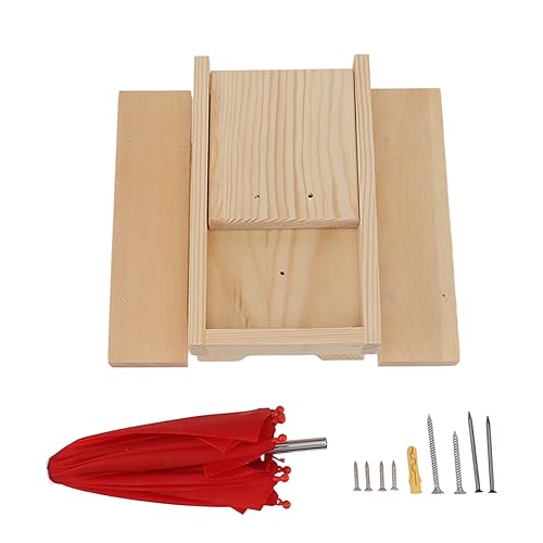 Pine Wood Feeder mit Rotem Regenschirm - Einfach Im Freien Gartenpicknicktisch für S (roter Regenschirm) von Yctze