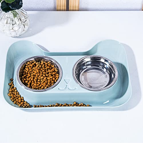 Stainl Steel Double Pet Bowl für Katzen und Hunde mit e -Proof -Design in EEN (Blue) von Yctze