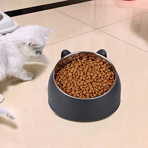Yctze 15 Grad Geneigter Haustierfutter aus Edelstahl Schüssel Süßes Katzenkopfdesign für Hals Ideal für Katzen und Kleine Hunde (Black) von Yctze