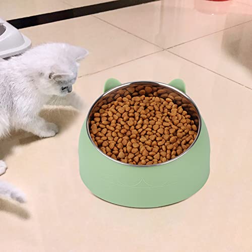 Yctze 15 Grad Geneigter Haustierfutter aus Edelstahl Schüssel Süßes Katzenkopfdesign für Hals Ideal für Katzen und Kleine Hunde (Nordisch grün) von Yctze