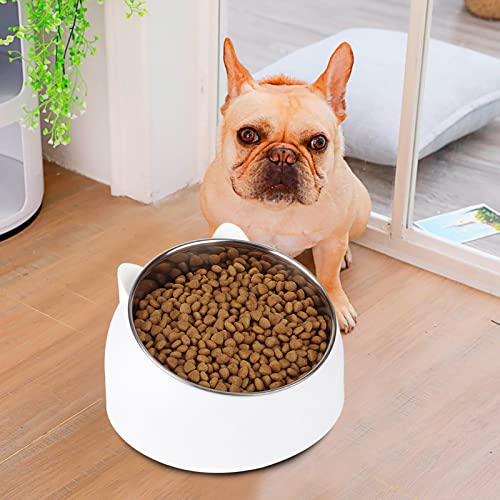Yctze 15 Grad Geneigter Haustierfutter aus Edelstahl Schüssel Süßes Katzenkopfdesign für Hals Ideal für Katzen und Kleine Hunde (White) von Yctze