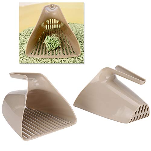 Yctze 2PCS Katzenstreu Schaufel Set mit Ergonomischem Griff - Plastik -Katzen Toilettenreinigungswerkzeug für Einfache Wartung (Hellbraun) von Yctze