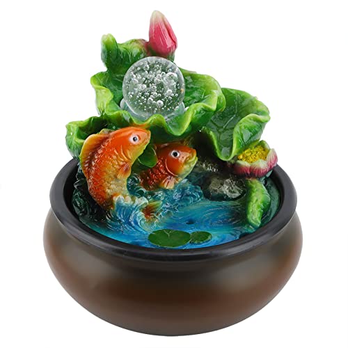 Yctze Mini-Desktop-Feng-Shui-Wasserbrunnen mit Glücksfisch-Funktion und Rotierender Kristallkugel für Innen- und Bürodekoration, Verwendet 220–240 V EU-Stecker von Yctze