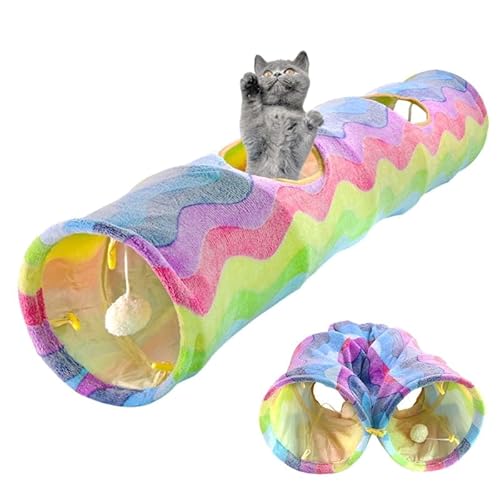 YEACO Gerader Katzentunnel mit vier Löchern und hängendem Ball für Indoor-Katzenübungen, interaktives Crinkle-Innenmaterial YEACO Gerader Katzentunnel mit vier Löchern und hängendem Ball für Indoor-Katzenübungen, interaktives Crinkle-Innenmaterial von Yeaco