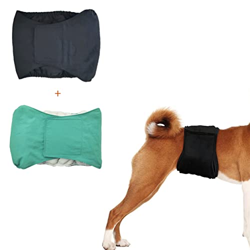 Bauchbänder für männliche Hunde, 2 Stück, männliche Hundewindeln, wiederverwendbar, saugfähig, für männliche Hunde (XS, grün + schwarz) von Yealay