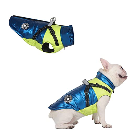 Hundemantel Warme Jacke Weste für kleine mittelgroße Hunde Wintermantel Wärme Hundewestengeschirr Reflektierende Hundejacke Wasserdicht - Hundemantel mit Geschirr (XL, Blau) von Yealay