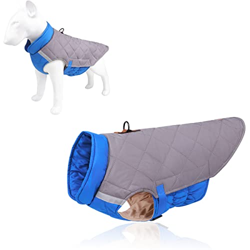 Hundemantel Winterweste warm Winddicht reflektierend Hunde Winterjacke mit D-Ring Kleidung Baumwollfutter, für große Hunde Bekleidung bei kaltem Wetter (5XL, Blau) von Yealay