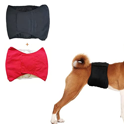 Yealay Bauchbänder für männliche Hunde, 2 Stück, männliche Hundewindeln, wiederverwendbar, saugfähig, für männliche Hunde (XS, Schwarz + Rot) von Yealay