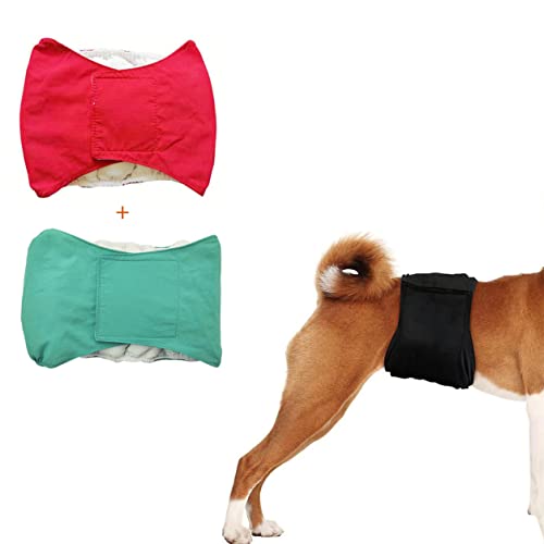 Yealay Bauchbänder für männliche Hunde, 2 Stück, männliche Hundewindeln, wiederverwendbar, saugfähig, für männliche Hunde (XS, grün + rot) von Yealay