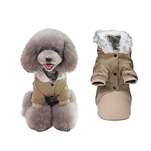 Yealay Hund Wintermantel mit Kapuze kaltes Wetter Winddicht Haustier Kleidung mit Taschen weiches Fleece-Futter Welpen Jacke Doggie warme Kleidung für kleine mittlere Hunde (XL, Khaki) von Yealay
