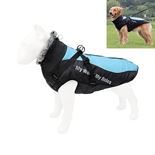 Yealay Hunde Winterjacke mit Geschirr Wasserdichter, reflektierender Hundemantel für kaltes Wetter Pelziges Halsband Hundeweste mit Reißverschluss für mittelgroße Hunde Haustiere von Yealay