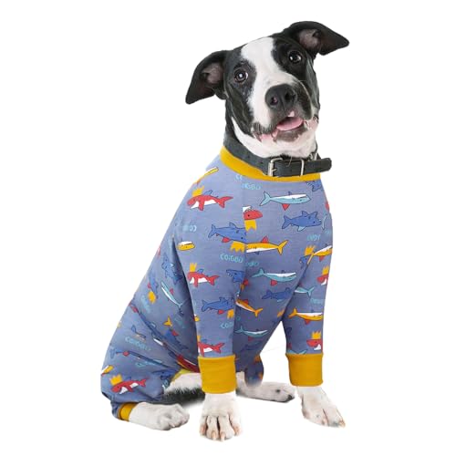 Hunde-Rehabilitationsanzug nach Operationen, weiche, langärmelige Hunde-Neuter-Shirt, konische Alternativen, verhindert Lecken, chirurgische Einteiler für große und mittelgroße (XL, Hai) von Yeapeeto