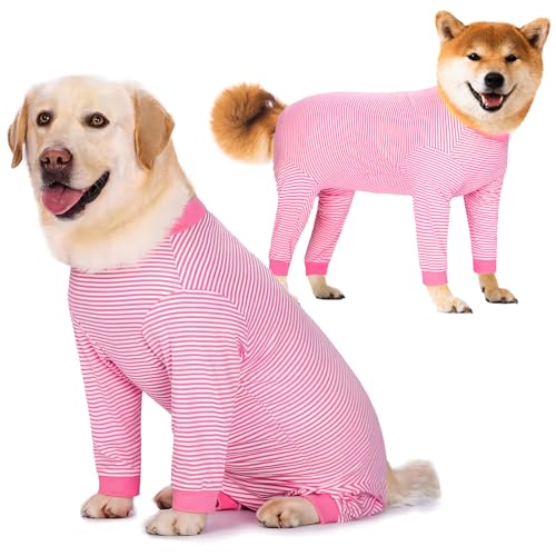 Yeapeeto Einteiler für Hunde, zur Erholung, für große und mittelgroße Hunde, Schlafanzug, Ganzkörper für Haarausfall, Allergien, Anti-Lecken, Wundschutz, Kegel-Alternative (2XL, Rosa) von Yeapeeto