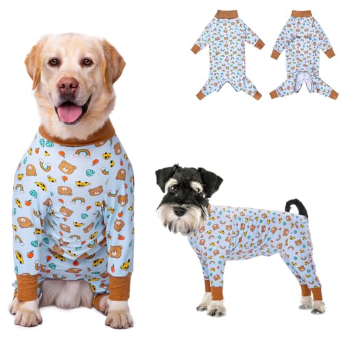 Yeapeeto Einteiler für Hunde, zur Erholung, für große und mittelgroße Hunde, Schlafanzug, Ganzkörper für Haarausfall, Allergien, Anti-Lecken, Wundschutz, Kegel-Alternative (XL, Bär) von Yeapeeto