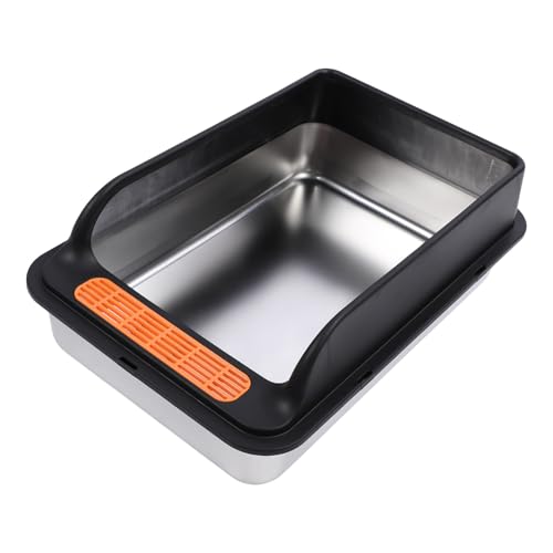 Yechiry Katzentoilette aus Edelstahl, Spritzschutz Katzentoilette aus Metall mit Fußfilter, Katzentoilette mit Hohen Seitenwänden | Geschlossene Katzentoilette für Hauskatzen (L) von Yechiry