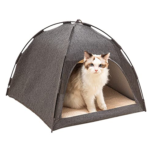 Katzenzeltbett, Großes Raumhundehaus Bequemes waschbares Katzenhöhlennestbett Tragbares Indoor Outdoor Haustierzelthaus für Katzen, Welpen und Andere Kleintiere (S) (Grey) von Yechiry