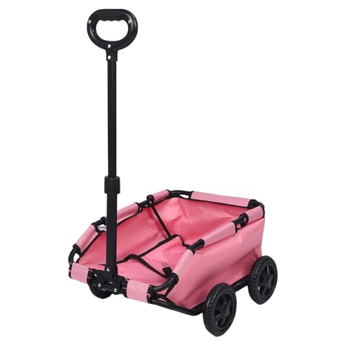 Yechiry Faltbarer Haustier Cart Tragbarer Hunde Kinderwagen V-förmiges Design 45 ° Neigung Leichte Handfaltung mit Aufbewahrungskorb für Kleine Mittelgroße Haustiere Reisen Camping (PINK) von Yechiry