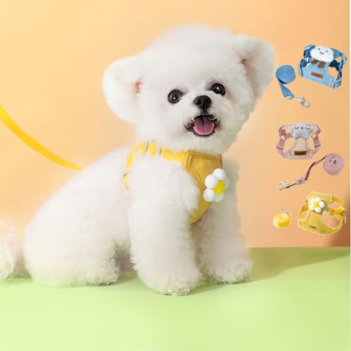Hundegeschirr, niedliches Geschirr und Leine, Set aus Weste und Leine, kariert, weiches Blumenmuster, Hundegeschirr mit verstellbarer Reiseleine für Welpen, kleine, mittelgroße Hunde (groß, blaue Hundegeschirr, niedliches Geschirr und Leine, Set aus Weste und Leine, kariert, weiches Blumenmuster, Hundegeschirr mit verstellbarer Reiseleine für Welpen, kleine, mittelgroße Hunde (groß, blaue von Yeduzyn