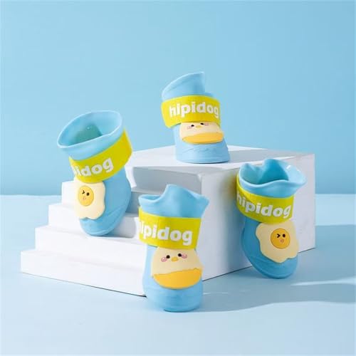 Yeduzyn 4 x wasserdichte Hundeschuhe mit Eiermuster, für Schnee und Regen, Teddy, Zwergspitz, Bichon, kleine Hunde (blau, mittel) von Yeduzyn