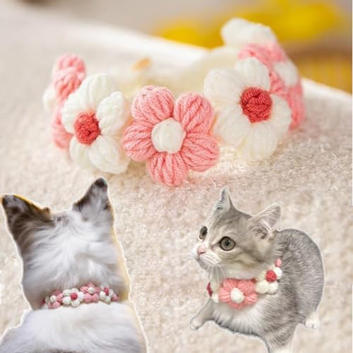 Yeduzyn Gestricktes Blumenhalsband für Katze oder Welpen, Halskette für Welpen, Hundezubehör, Kätzchenhalsband, Mädchen, Jungen, Haustier-Sicherheitshalsband, Schnellverschluss-Schnalle, verstellbare von Yeduzyn