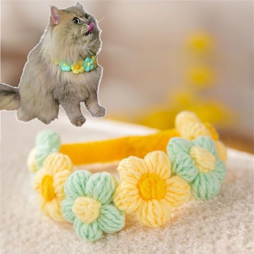 Yeduzyn Gestricktes Blumenhalsband für Katze oder Welpen, Halskette für Welpen, Hundezubehör, Kätzchenhalsband, Mädchen, Jungen, Haustier-Sicherheitshalsband, Schnellverschluss-Schnalle, verstellbare von Yeduzyn