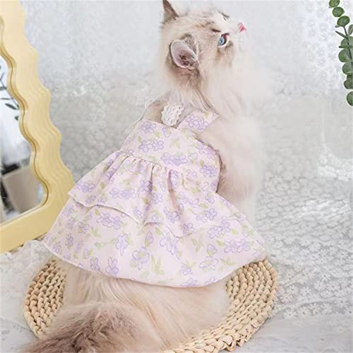 Yeduzyn Hunde-Prinzessinnenkleid mit Schleife, Haustierkleidung, niedliche Hundeweste, schönes Blumen-Hundekleid, Shirt für Haustiere (violette Blumen, Größe M (5-8 kg)) von Yeduzyn