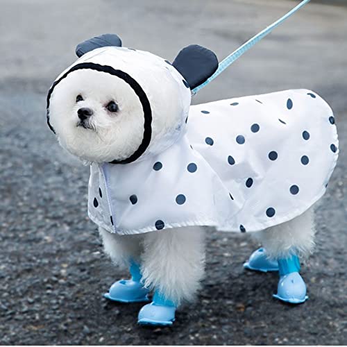 Yeduzyn Wasserdichter Hunde-Regencape weißer Poncho mit schwarzen Punkten, Regenmantel, mittelgroße und große Hunde, Poncho mit Loch für die Leine (Größe XS 1-3 kg) von Yeduzyn