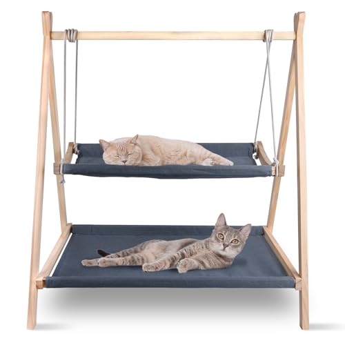 Katzenschaukelbett, Katzenschaukel zum Aufhängen, reinigbar für Hauskatzen, aus Holz, erhöht, für mehrere Katzen zum Schlafen und Spielen, 68,6 x 55,9 x 81,3 cm (L x B x H) von YeeBeny