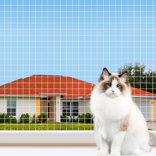 YeeBeny Katzennetz für Balkon, 3 x 6 m, Stahldraht, verstärktes Sicherheitsnetz für Katze, Katze, Balkon, Schutznetz, schützt vor Kratzern, für Balkon, Fenster, Treppe, Terrasse (weiß) von YeeBeny