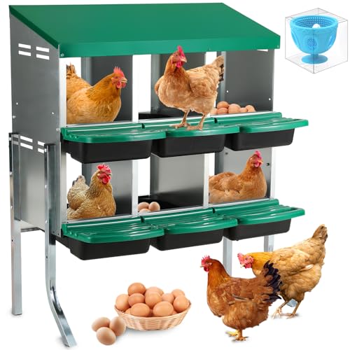 YeeJinHong Zweistöckiger Hühner-Nistkasten, 6 Löcher, Metall-Hühnerei-Legebox mit Schaukelstange und Rollout-Eiersammlung zum Schutz der Eier von YeeJinHong