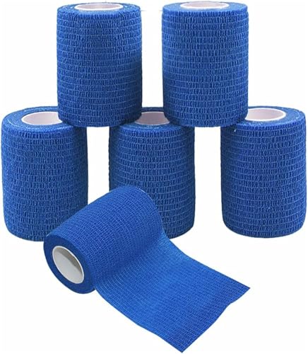 Yeehliny 6 Rollen Selbstklebender Verband Vliesstoff Haftbandage Selbstklebend Selbsthaftende Bandage Sport Elastische Binde für Stretch Sportler, Handgelenk, Fingern, Pet 7.5cmx4.5m (Blau) von Yeehliny