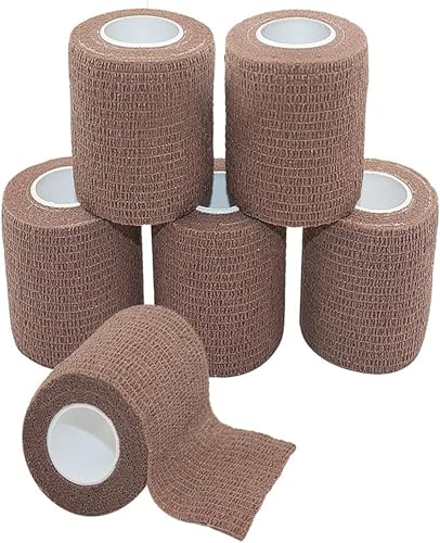 Yeehliny 6 Rollen Selbstklebender Verband Vliesstoff Haftbandage Selbstklebend Selbsthaftende Bandage Sport Elastische Binde für Stretch Sportler, Handgelenk, Fingern, Pet 7.5cmx4.5m (Braun) von Yeehliny