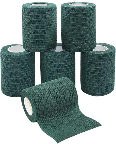 Yeehliny 6 Rollen Selbstklebender Verband Vliesstoff Haftbandage Selbstklebend Selbsthaftende Bandage Sport Elastische Binde für Stretch Sportler, Handgelenk, Fingern, Pet 7.5cmx4.5m (Dunkelgrün) von Yeehliny