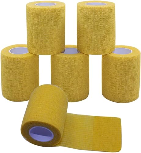 Yeehliny 6 Rollen Selbstklebender Verband Vliesstoff Haftbandage Selbstklebend Selbsthaftende Bandage Sport Elastische Binde für Stretch Sportler, Handgelenk, Fingern, Pet 7.5cmx4.5m (Gelb) von Yeehliny