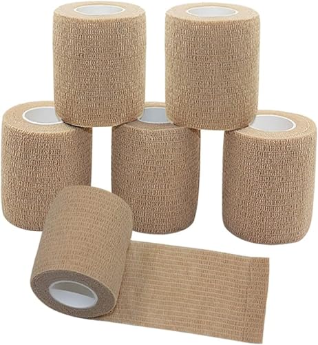 Yeehliny 6 Rollen Selbstklebender Verband Vliesstoff Haftbandage Selbstklebend Selbsthaftende Bandage Sport Elastische Binde für Stretch Sportler, Handgelenk, Fingern, Pet 7.5cmx4.5m (Hautfarbe) von Yeehliny