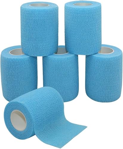 Yeehliny 6 Rollen Selbstklebender Verband Vliesstoff Haftbandage Selbstklebend Selbsthaftende Bandage Sport Elastische Binde für Stretch Sportler, Handgelenk, Fingern, Pet 7.5cmx4.5m (Hellblau) von Yeehliny