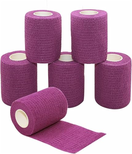 Yeehliny 6 Rollen Selbstklebender Verband Vliesstoff Haftbandage Selbstklebend Selbsthaftende Bandage Sport Elastische Binde für Stretch Sportler, Handgelenk, Fingern, Pet 7.5cmx4.5m (Lila) von Yeehliny