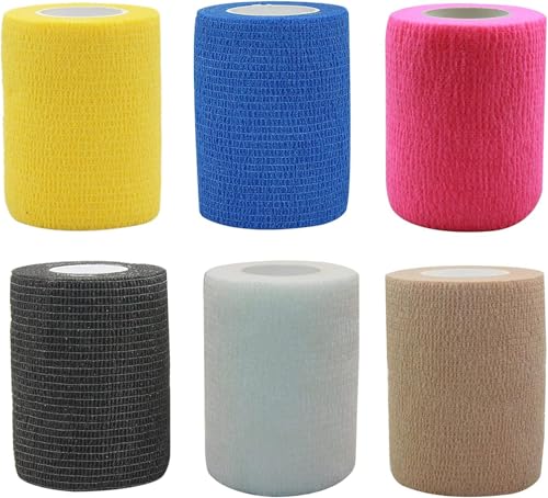 Yeehliny 6 Rollen Selbstklebender Verband Vliesstoff Haftbandage Selbstklebend Selbsthaftende Bandage Sport Elastische Binde für Stretch Sportler, Handgelenk, Fingern, Pet 7.5cmx4.5m (Mix Farben/A) von Yeehliny