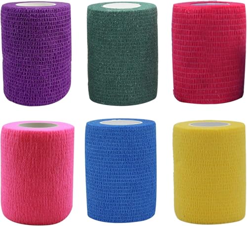 Yeehliny 6 Rollen Selbstklebender Verband Vliesstoff Haftbandage Selbstklebend Selbsthaftende Bandage Sport Elastische Binde für Stretch Sportler, Handgelenk, Fingern, Pet 7.5cmx4.5m (Mix Farben/B) von Yeehliny