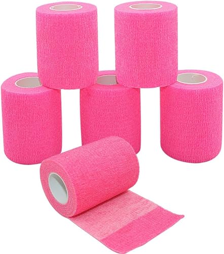 Yeehliny 6 Rollen Selbstklebender Verband Vliesstoff Haftbandage Selbstklebend Selbsthaftende Bandage Sport Elastische Binde für Stretch Sportler, Handgelenk, Fingern, Pet 7.5cmx4.5m (Rosa) von Yeehliny