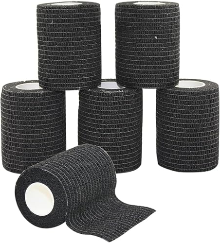 Yeehliny 6 Rollen Selbstklebender Verband Vliesstoff Haftbandage Selbstklebend Selbsthaftende Bandage Sport Elastische Binde für Stretch Sportler, Handgelenk, Fingern, Pet 7.5cmx4.5m (Schwarz) von Yeehliny