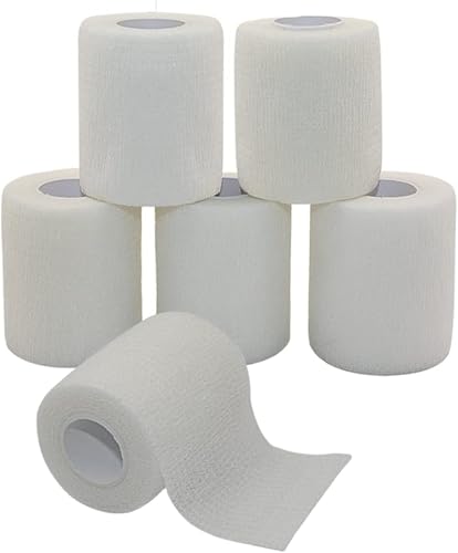 Yeehliny 6 Rollen Selbstklebender Verband Vliesstoff Haftbandage Selbstklebend Selbsthaftende Bandage Sport Elastische Binde für Stretch Sportler, Handgelenk, Fingern, Pet 7.5cmx4.5m (Weiß) von Yeehliny