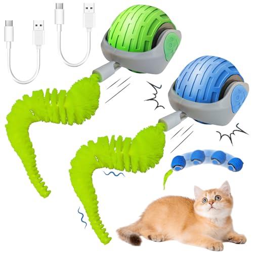 Interaktives Katzenspielzeug, 2 Stück Interaktiver Spielball mit Schwanz für Katzen, Automatisches Katzenspielzeug, 360-Grad-Ball Elektrisch Katzen Spielzeug, Kugel für Indoor-Katzen, Blau und Grün Interaktives Katzenspielzeug, 2 Stück Interaktiver Spielball mit Schwanz für Katzen, Automatisches Katzenspielzeug, 360-Grad-Ball Elektrisch Katzen Spielzeug, Kugel für Indoor-Katzen, Blau und Grün von Yeelan