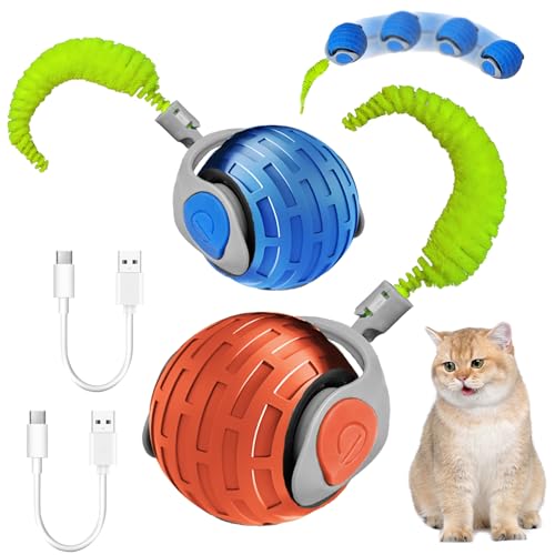 Interaktives Katzenspielzeug, 2 Stück Interaktiver Spielball mit Schwanz für Katzen, Automatisches Katzenspielzeug, 360-Grad-Ball Elektrisch Katzen Spielzeug, Kugel für Indoor-Katzen, Blau und Rot Interaktives Katzenspielzeug, 2 Stück Interaktiver Spielball mit Schwanz für Katzen, Automatisches Katzenspielzeug, 360-Grad-Ball Elektrisch Katzen Spielzeug, Kugel für Indoor-Katzen, Blau und Rot von Yeelan