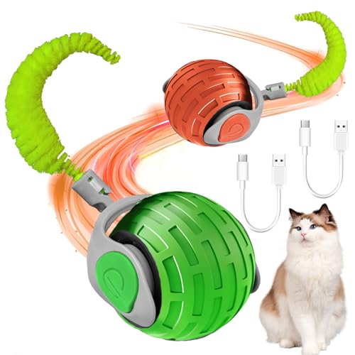 Interaktives Katzenspielzeug, 2 Stück Interaktiver Spielball mit Schwanz für Katzen, Automatisches Katzenspielzeug, 360-Grad-Ball Elektrisch Katzen Spielzeug, Kugel für Indoor-Katzen, Grün und Rot Interaktives Katzenspielzeug, 2 Stück Interaktiver Spielball mit Schwanz für Katzen, Automatisches Katzenspielzeug, 360-Grad-Ball Elektrisch Katzen Spielzeug, Kugel für Indoor-Katzen, Grün und Rot von Yeelan