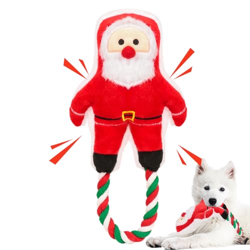 Yeghujar Hundespielzeug mit Quietschelement, 1 Stück, Weihnachtsmann-Quietsch-Seil, Kauspielzeug, interaktives Weihnachts-Hundespielzeug für kleine und mittelgroße Hunde von Yeghujar